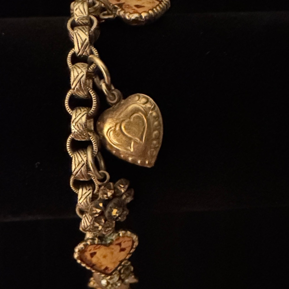Vintage Gold Tone Amber Charm Bracelet - Picture 6 of 11